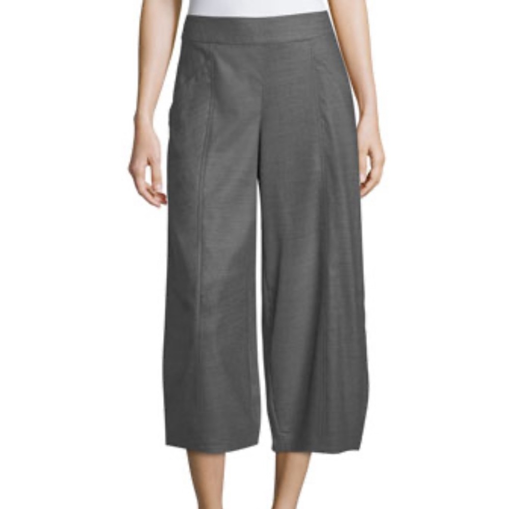 Eileen Fisher Medium Heathered Stretch Flannel Charcoal Cropped Lantern Pant